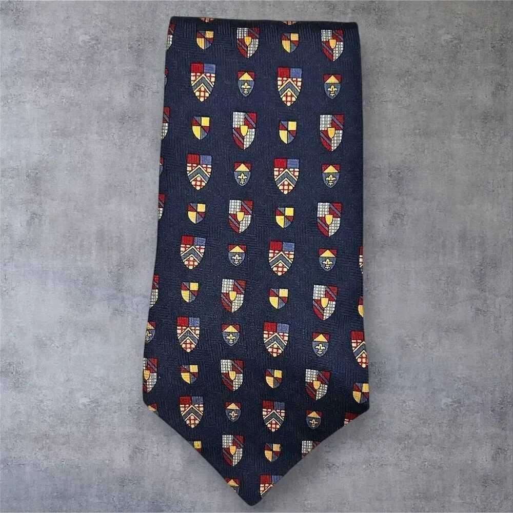 Tommy Hilfiger Men's Vintage Silk Tie Geometric Shield‎ Emblem Pattern